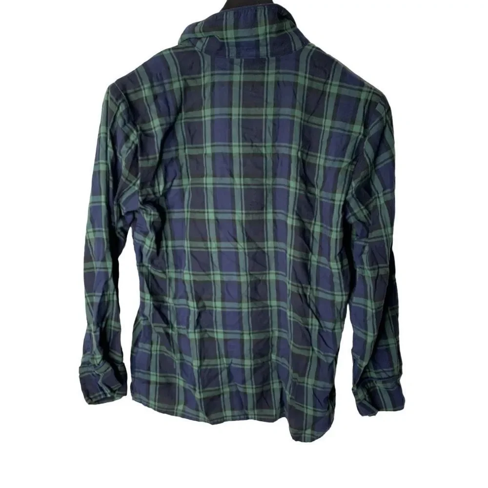 J. Crew flannel pajama top button front blue and green size XS